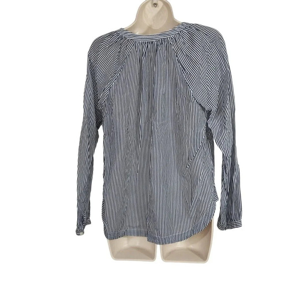 J Crew Blue Stripe Top Women Size 6 Long Sleeve Tie Neckline Nautical Semi-sheer - Picture 5 of 9